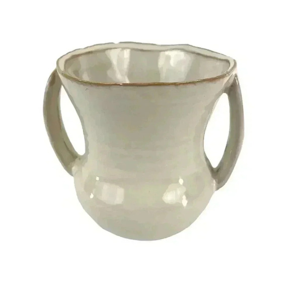 Small Ceramic Vase Pottery With Handles Beige 5" Tall - Picture 1 of 11